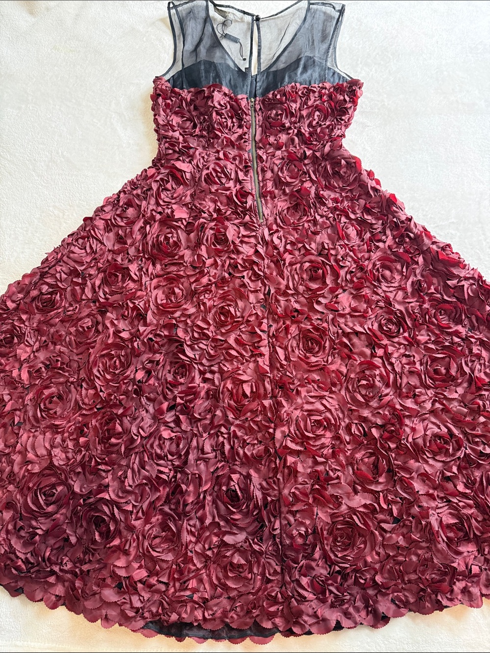 NWT Tracy Reese Burgundy Silk Rosette Floral Cocktail Dress Illusion Mesh Size 8 - Picture 11 of 16